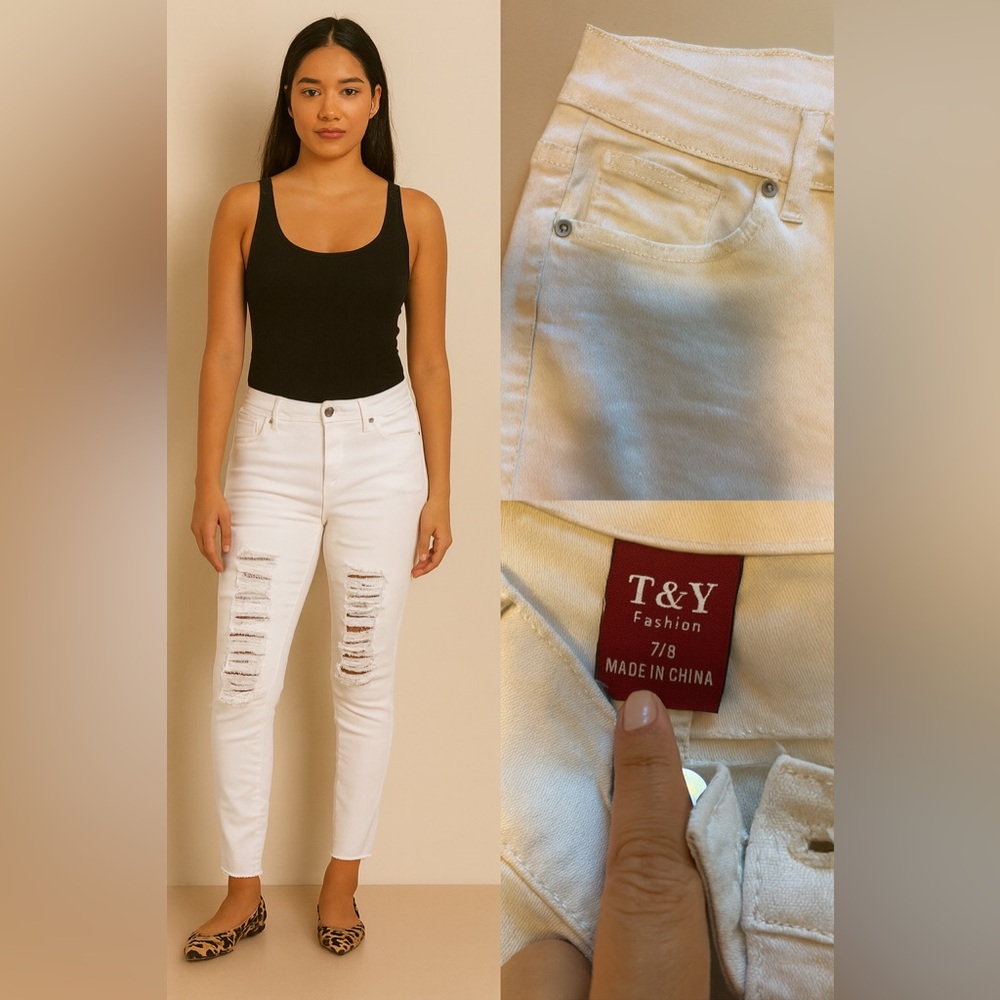 Women's White Distressed Jeans